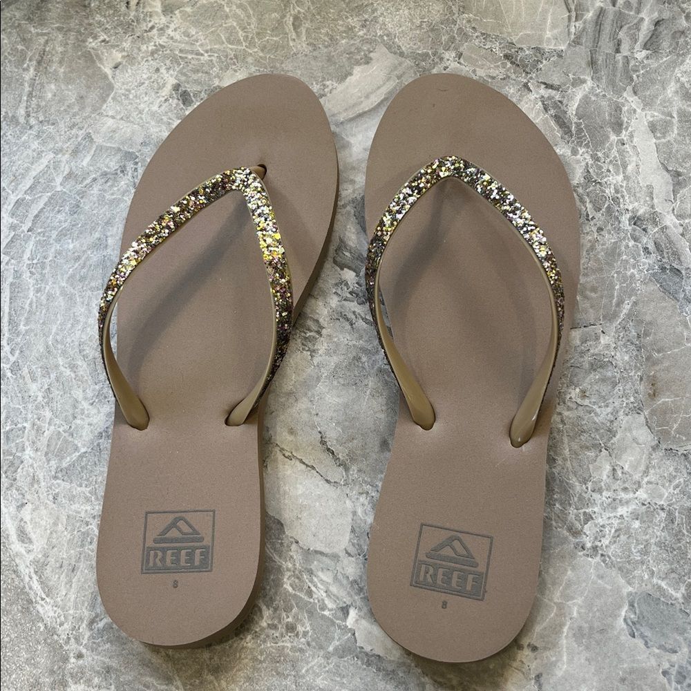Reef Women's Glitter Sandals - Beige and Silver New Never Worn